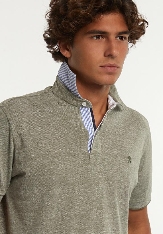 River Woods Custom Fit Katoen-linnen Jaspe Piqué Polo Olive Mix