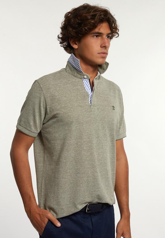 river woods Custom fit katoen-linnen jaspe piqué polo olive mix