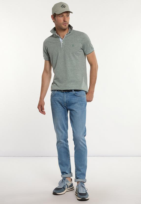 River Woods Custom Fit Katoen-linnen Jaspe Piqué Polo Opal Green Mix