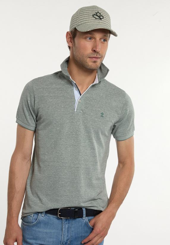 river woods Custom fit katoen-linnen jaspe piqué polo opal green mix