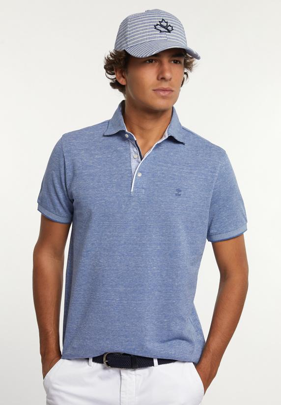 river woods Custom fit katoen-linnen jaspe piqué polo persian blue mix