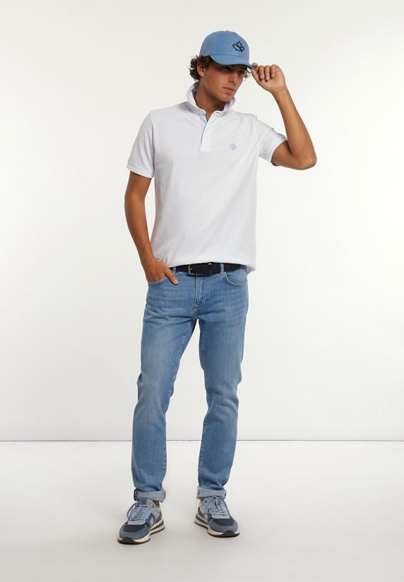 River Woods Custom Fit Katoen-linnen Jaspe Piqué Polo Wit