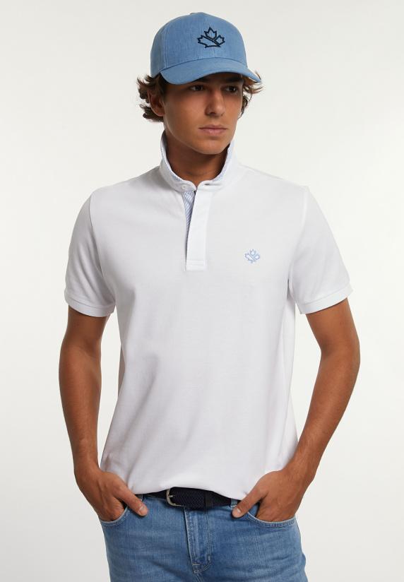 river woods Custom fit katoen-linnen jaspe piqué polo wit