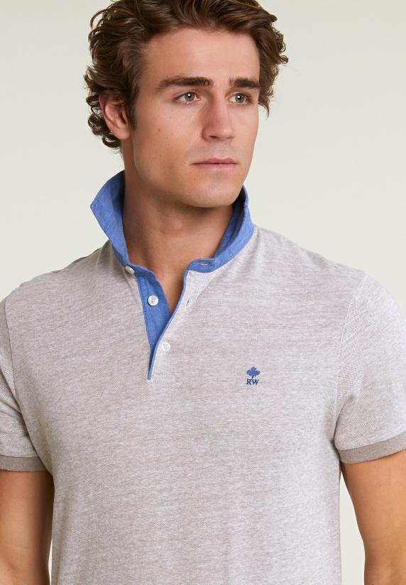 River Woods Custom Fit Katoen-linnen Polo Old Wood Mix