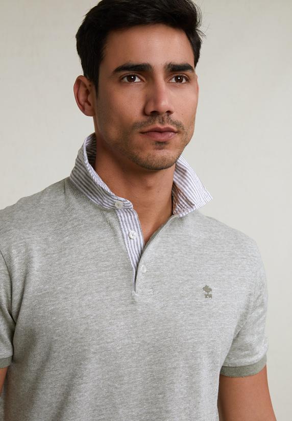 River Woods Custom Fit Katoen-linnen Polo Safari Mix