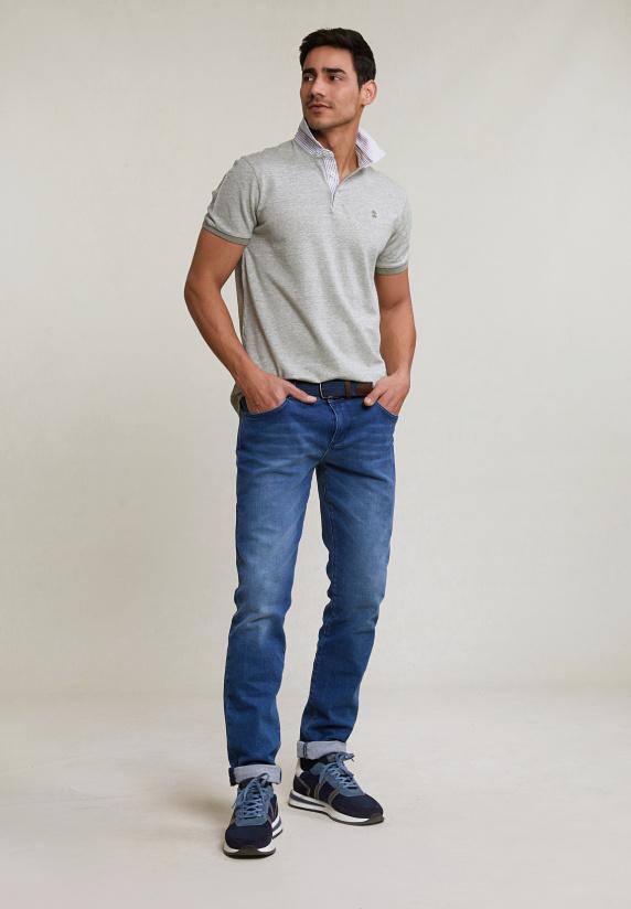 River Woods Custom Fit Katoen-linnen Polo Safari Mix