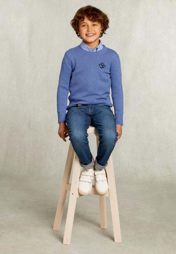 River Woods Custom Fit Katoen/wollen Trui Jeans Mix