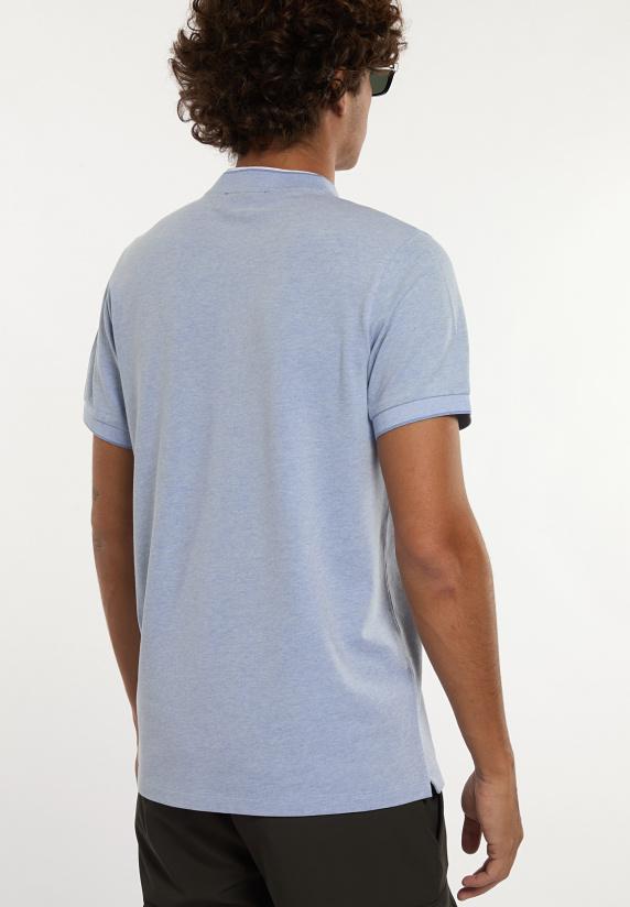 River Woods Custom Fit Katoen-zijde Piqué T-shirt Chambray Mix
