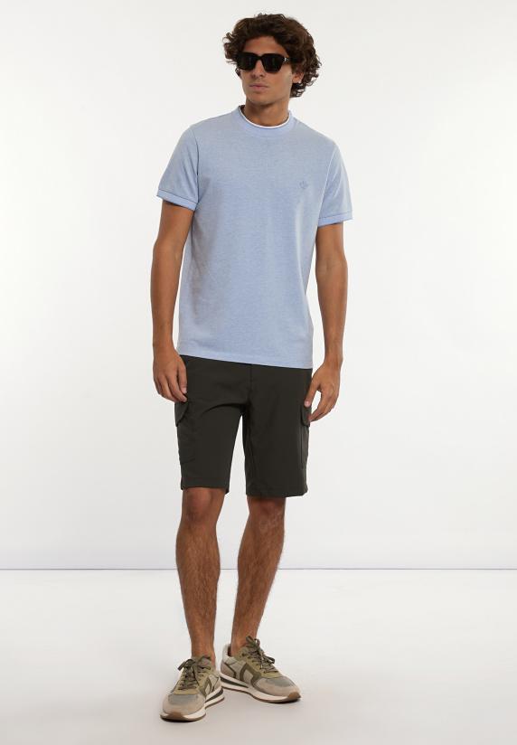 River Woods Custom Fit Katoen-zijde Piqué T-shirt Chambray Mix