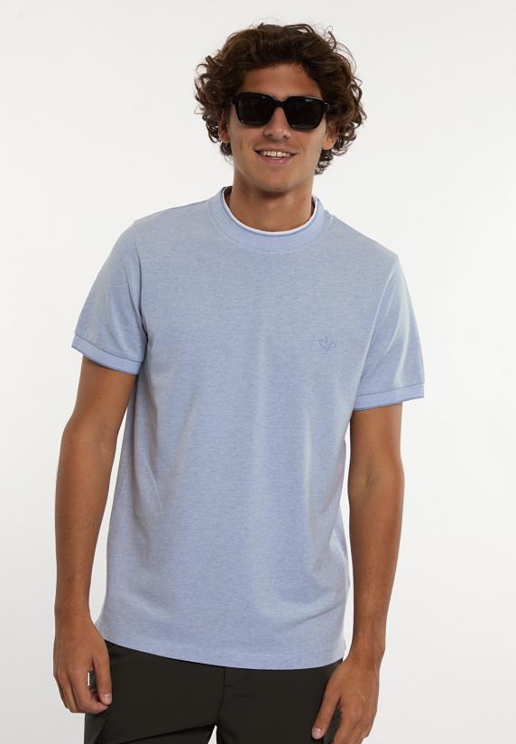 river woods Custom fit katoen-zijde piqué T-shirt chambray mix
