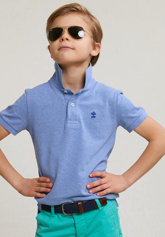 river woods Custom fit katoenen basic stretch polo lt hamptons blue mix