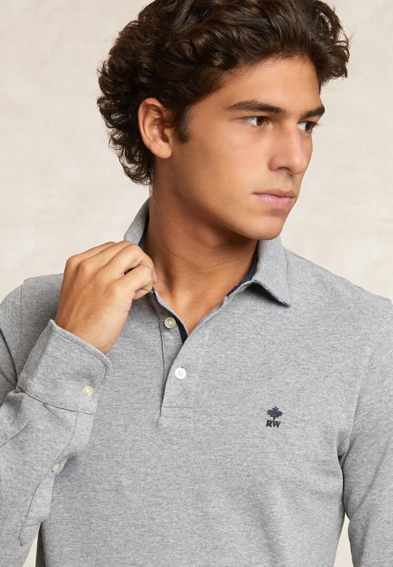 River Woods Custom Fit Katoenen Fancy Pique Polo Mid Grey Mix