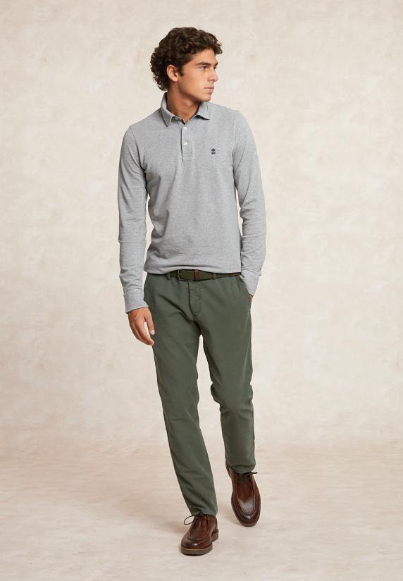 River Woods Custom Fit Katoenen Fancy Pique Polo Mid Grey Mix