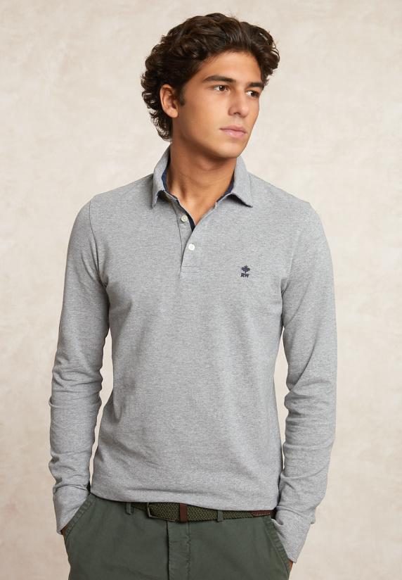 river woods Custom fit katoenen fancy pique polo mid grey mix