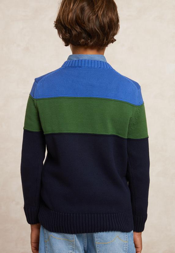 River Woods Custom Fit Katoenen Fancy Trui Ronde Hals Caribbean Blue