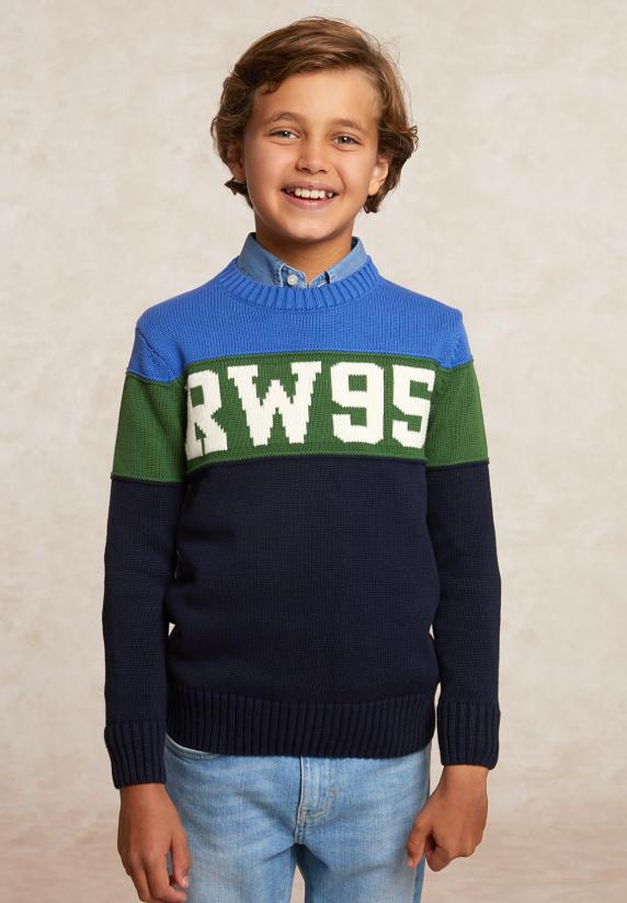 river woods Custom fit katoenen fancy trui ronde hals caribbean blue