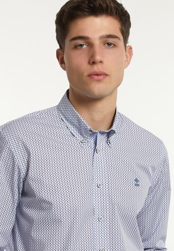 River Woods Custom Fit Katoenen Fantasiehemd Blauw/bruin