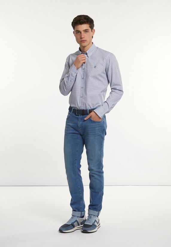 River Woods Custom Fit Katoenen Fantasiehemd Blauw/bruin