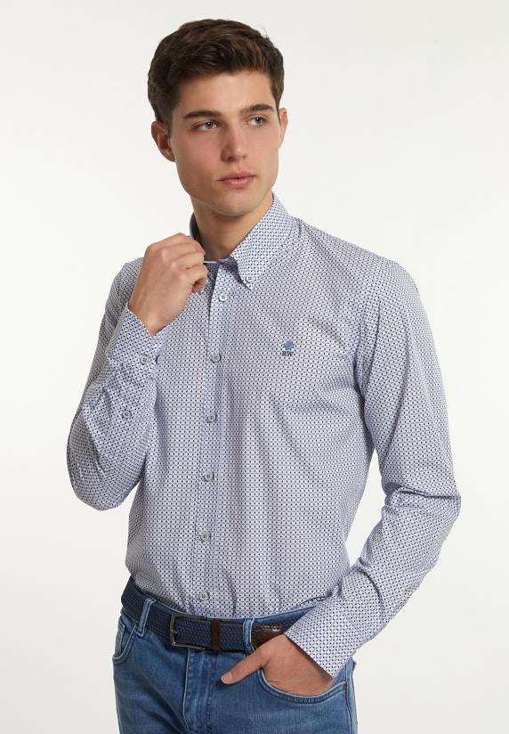 river woods Custom fit katoenen fantasiehemd blauw/bruin