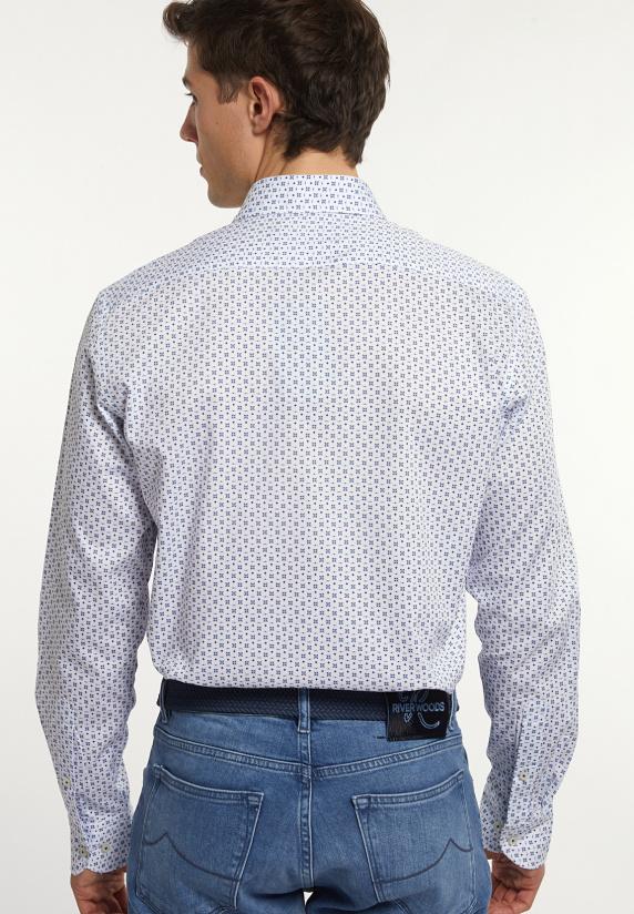 River Woods Custom Fit Katoenen Fantasiehemd Blauw/wit