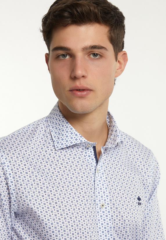 River Woods Custom Fit Katoenen Fantasiehemd Blauw/wit
