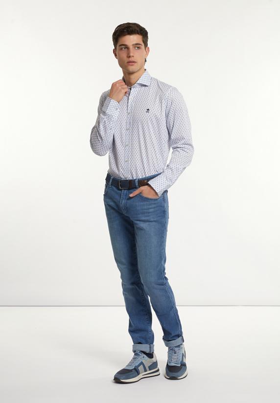 River Woods Custom Fit Katoenen Fantasiehemd Blauw/wit