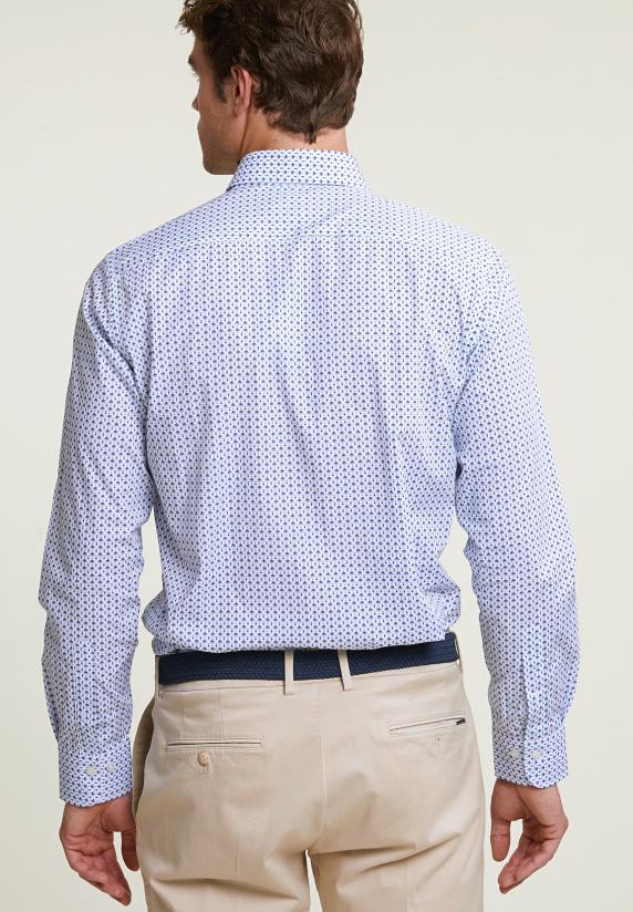 River Woods Custom Fit Katoenen Fantasiehemd Blauw/wit