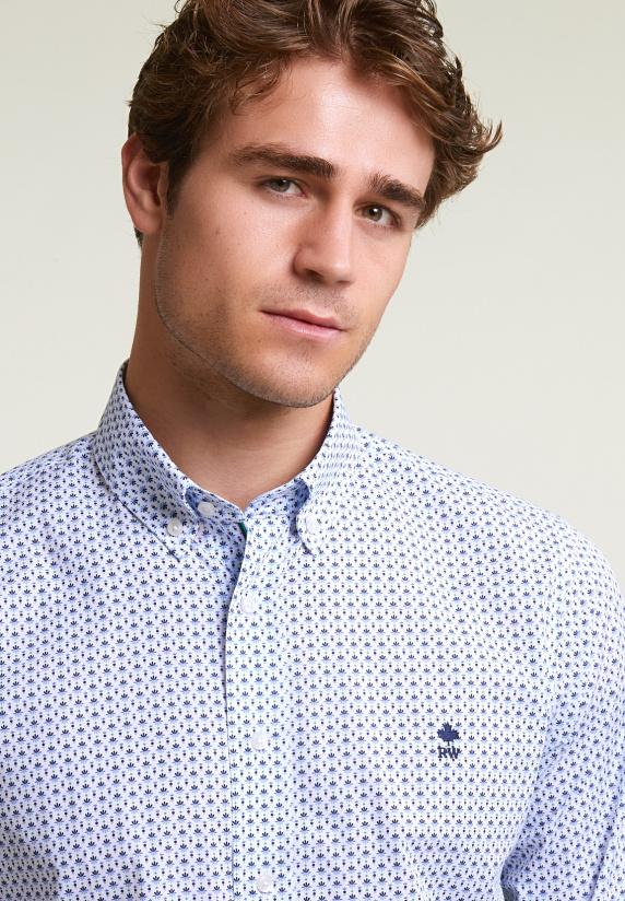 River Woods Custom Fit Katoenen Fantasiehemd Blauw/wit