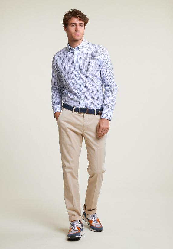 River Woods Custom Fit Katoenen Fantasiehemd Blauw/wit