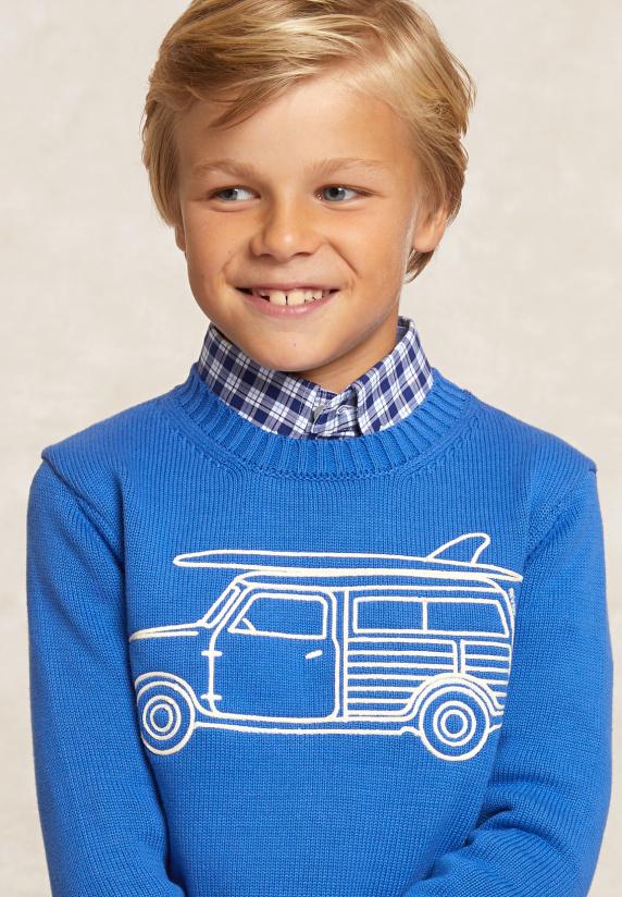 River Woods Custom Fit Katoenen Fantasietrui Ronde Hals Evening Blue