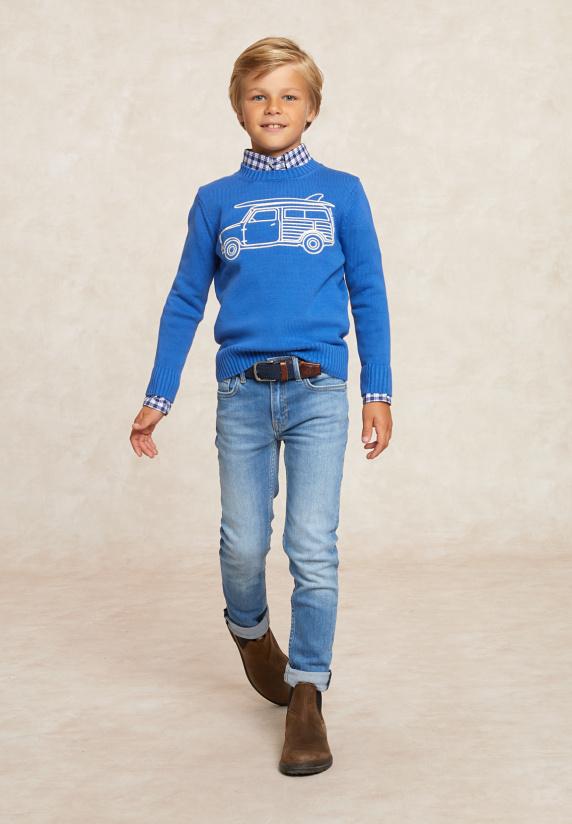 River Woods Custom Fit Katoenen Fantasietrui Ronde Hals Evening Blue