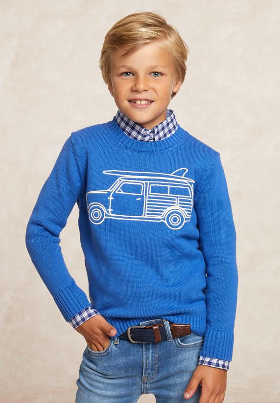 river woods Custom fit katoenen fantasietrui ronde hals evening blue