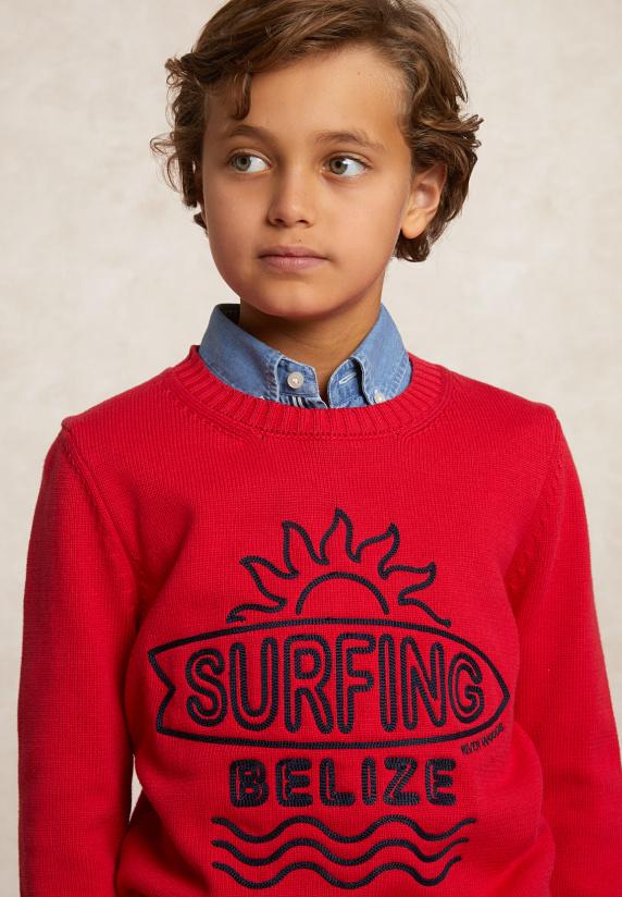 River Woods Custom Fit Katoenen Fantasietrui Ronde Hals Harvard Red