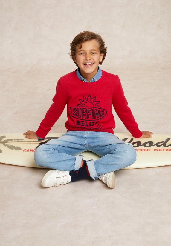 River Woods Custom Fit Katoenen Fantasietrui Ronde Hals Harvard Red