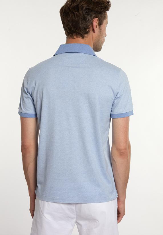 River Woods Custom Fit Katoenen Fijn Gestreepte Polo Dk Soft Persian Blue Mix