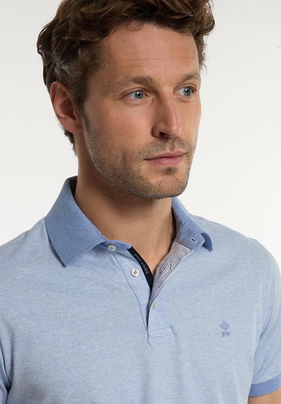 River Woods Custom Fit Katoenen Fijn Gestreepte Polo Dk Soft Persian Blue Mix