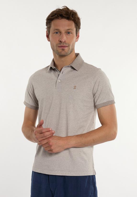 river woods Custom fit katoenen fijn gestreepte polo hazelnut mix