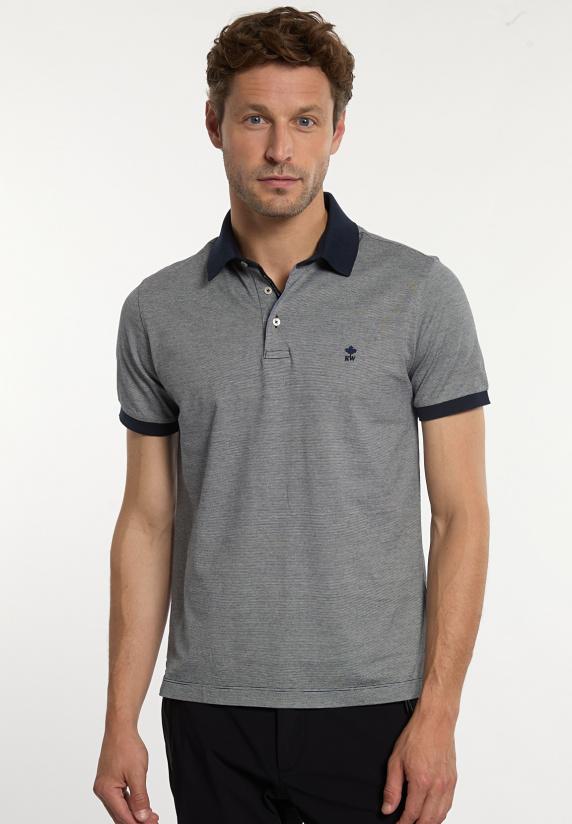 river woods Custom fit katoenen fijn gestreepte polo navy