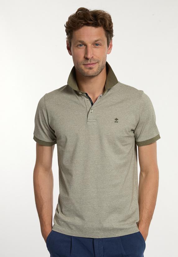 river woods Custom fit katoenen fijn gestreepte polo olive mix