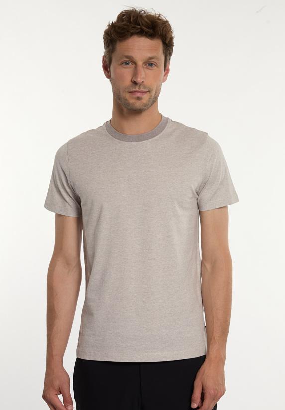 river woods Custom fit katoenen fijn gestreepte T-shirt hazelnut mix