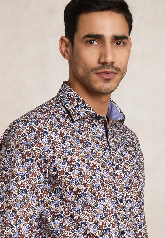 River Woods Custom Fit Katoenen Gebloemd Hemd Multi