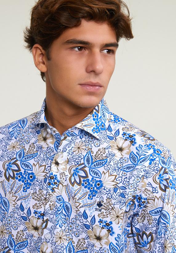 River Woods Custom Fit Katoenen Gebloemd Hemd Multi