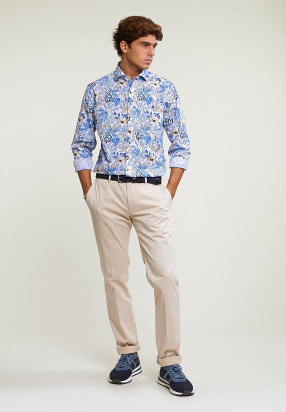 River Woods Custom Fit Katoenen Gebloemd Hemd Multi