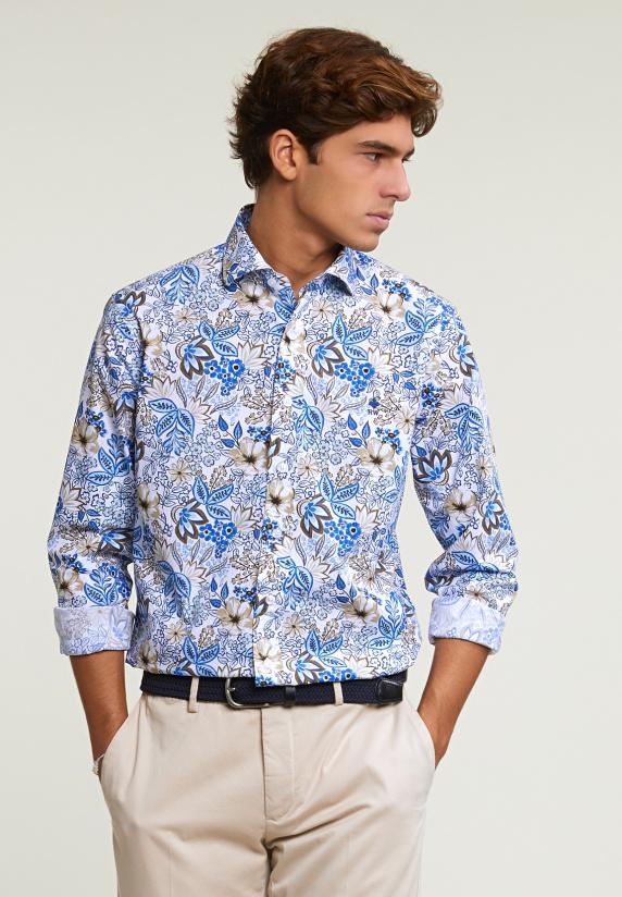 River Woods Custom Fit Katoenen Gebloemd Hemd Multi