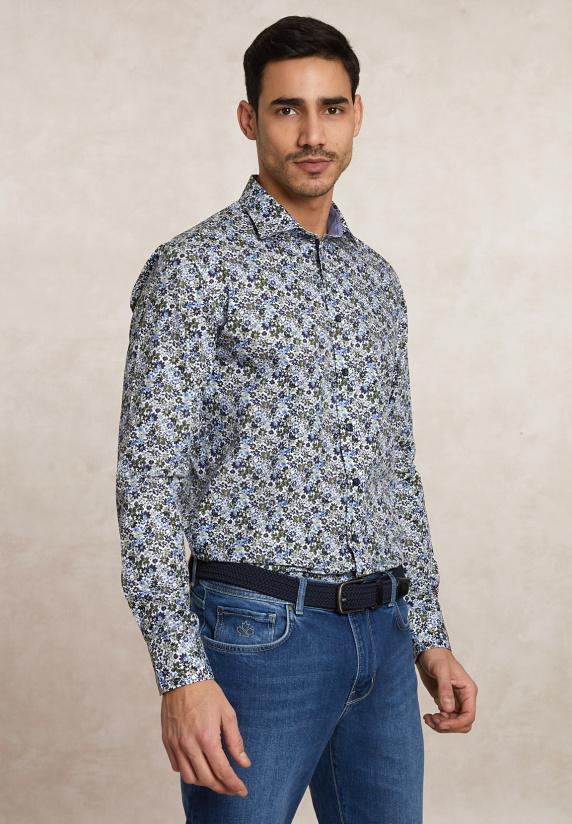 river woods Custom fit katoenen gebloemd hemd multi