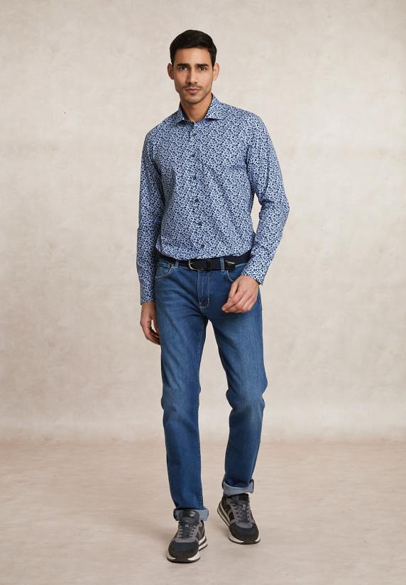 River Woods Custom Fit Katoenen Gebloemd Hemd Multi