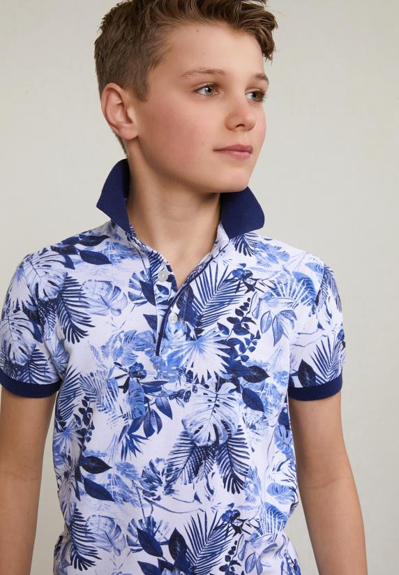 River Woods Custom Fit Katoenen Gebloemde Polo écru