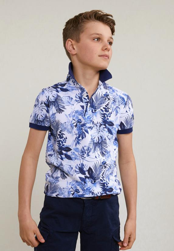 river woods Custom fit katoenen gebloemde polo écru