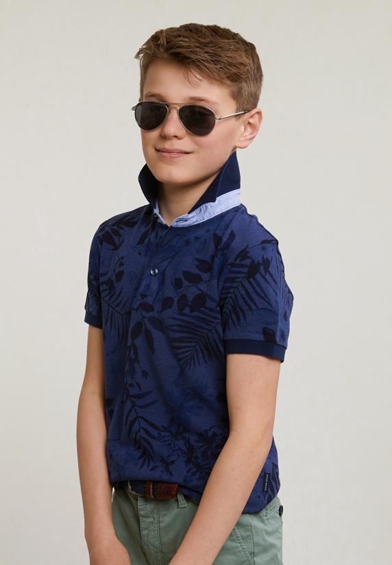 river woods Custom fit katoenen gebloemde polo korte mouwen saphire mix