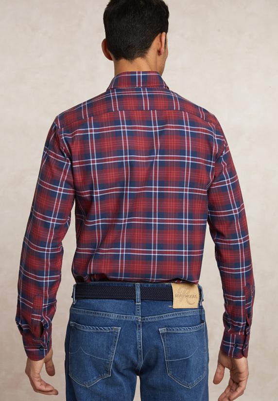 River Woods Custom Fit Katoenen Geruit Hemd Blauw/rood